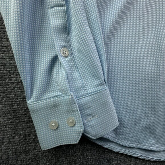 Mizzen + Main Men Long Sleeve Button Up Shirt Stretch Blue Check Large Trim Fit* - Picture 13 of 16